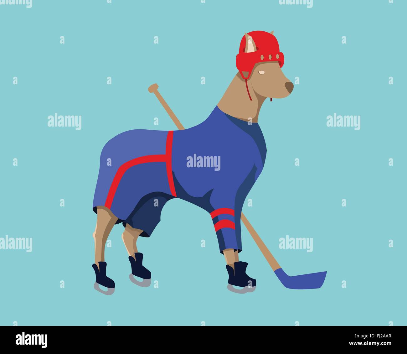 Großer Hund, blau mit roten Streifen Hockey Sport Maskottchen auf blauem  Hintergrund. Eishockey-Sportswear. Emblem eines Hundes für ein Logo.  Digitale V Stock-Vektorgrafik - Alamy