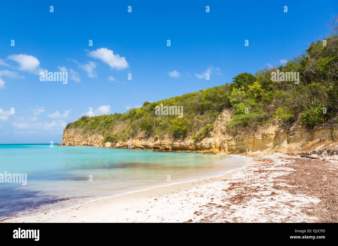 Dickenson Bay Beach im Norden Antigua mit blauen Himmel und das türkisblaue Meer an einem sonnigen Tag, Antigua und Barbuda, West Indies Stockfoto
