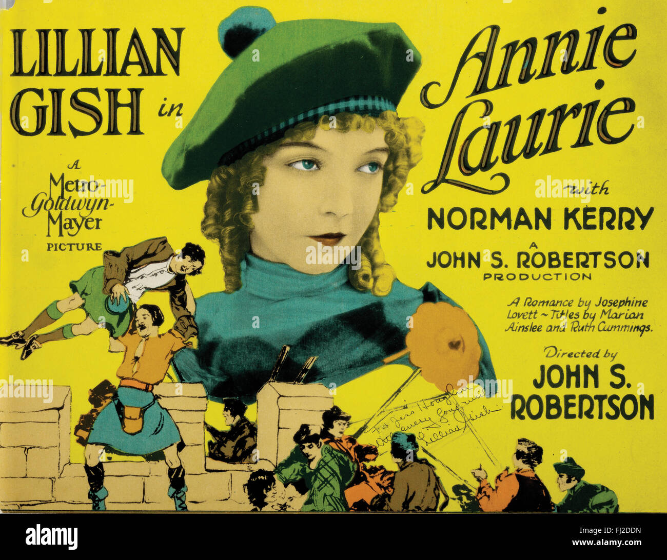 "Annie Laurie", (MGM, 1927), Lobby Titelkarte. Darsteller: Lillian Gish, Norman Kerry Creighton Hale, Joseph Stürmer und Hobart Bosworth. Regie: John S. Robertson. Stockfoto