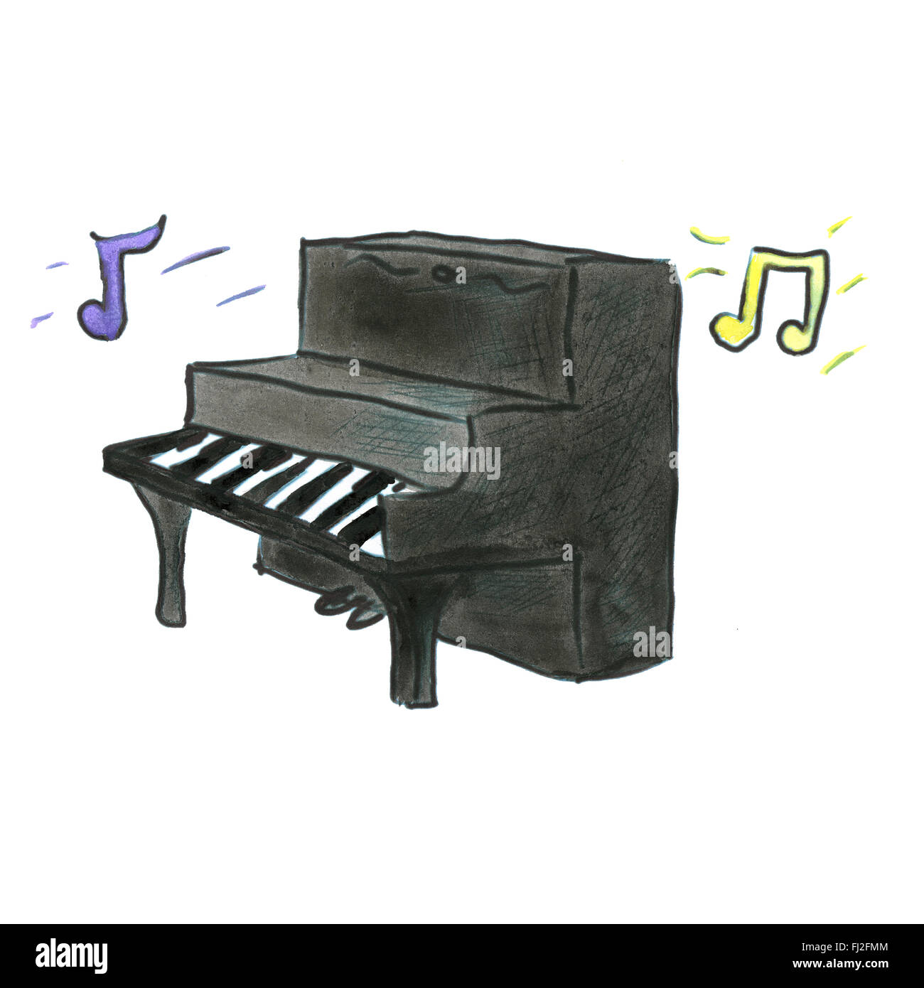 Schwarzes Klavier Cartoon Aquarell isoliert Stockfoto