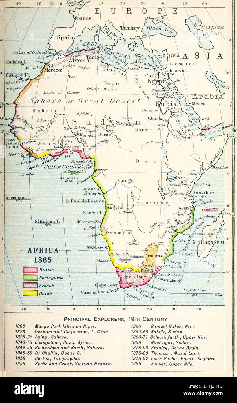 Karte von Afrika 1865 Stockfoto