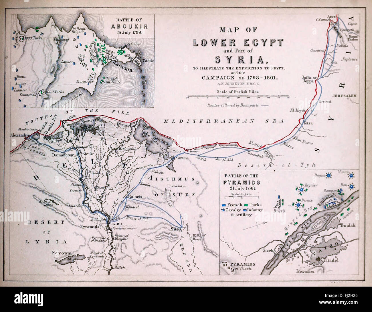 Karte von Unterägypten und Teil von Syrien um die Expedition nach Ägypten zu veranschaulichen und die Kampagnen von 1798-1801 Stockfoto
