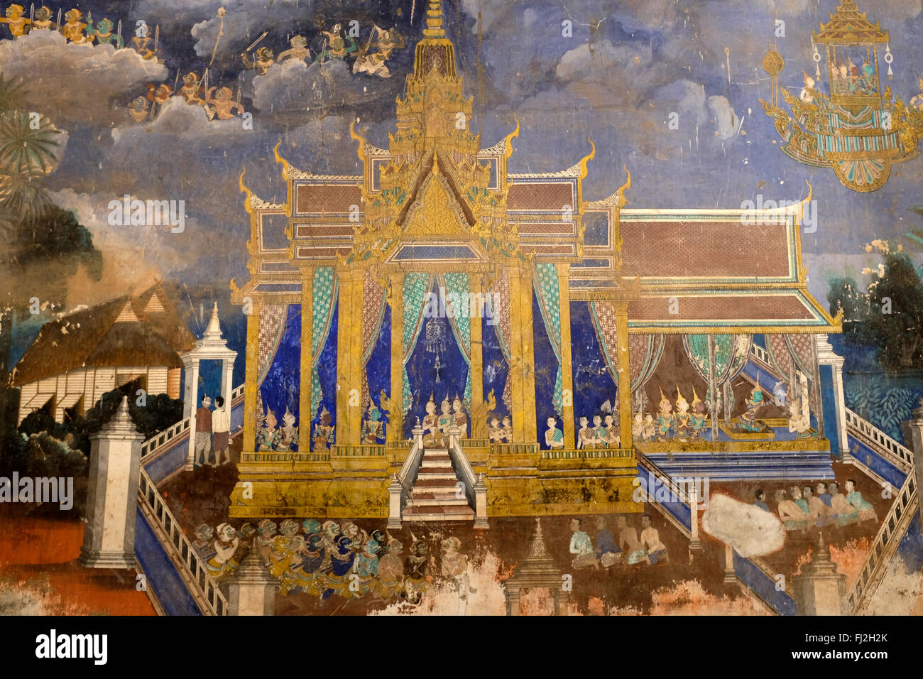 Wandmalerei im Königspalast in Phnom Penh, Kambodscha Stockfoto