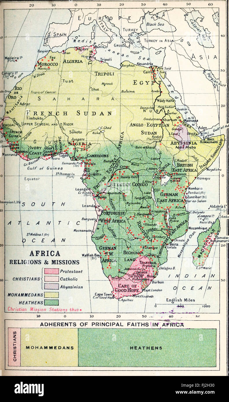 Karte von Religion in Afrika, um 1900 Stockfotografie - Alamy