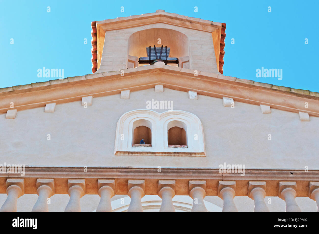 Mallorca, Balearen: Details des Santuari de Sant Salvador in Artà, ikonischen Gebäude auf einem kleinen Hügel mit Blick auf das Dorf Stockfoto