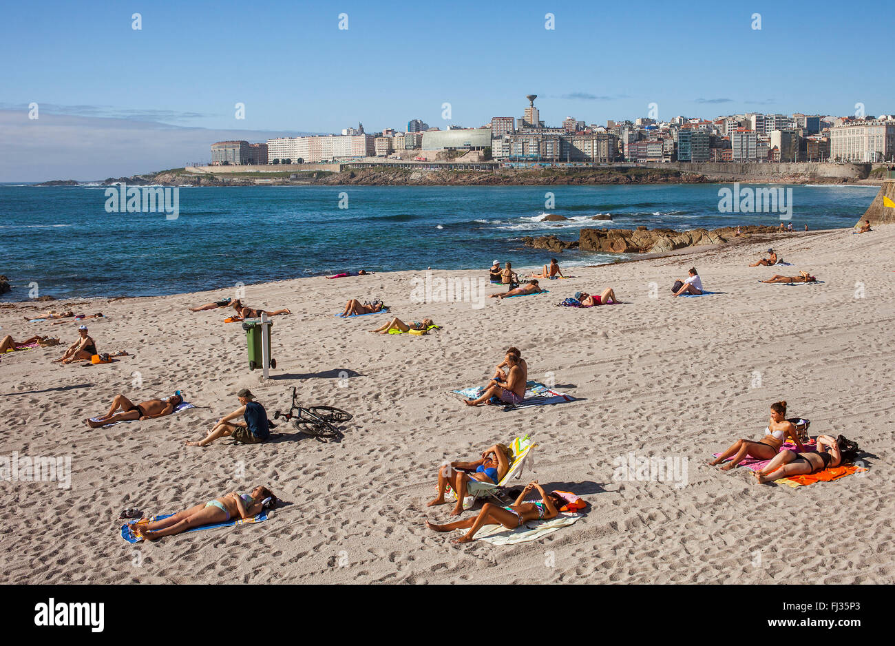 Riazor Strand, Coruña Stadt, Galicien, Spanien Stockfoto