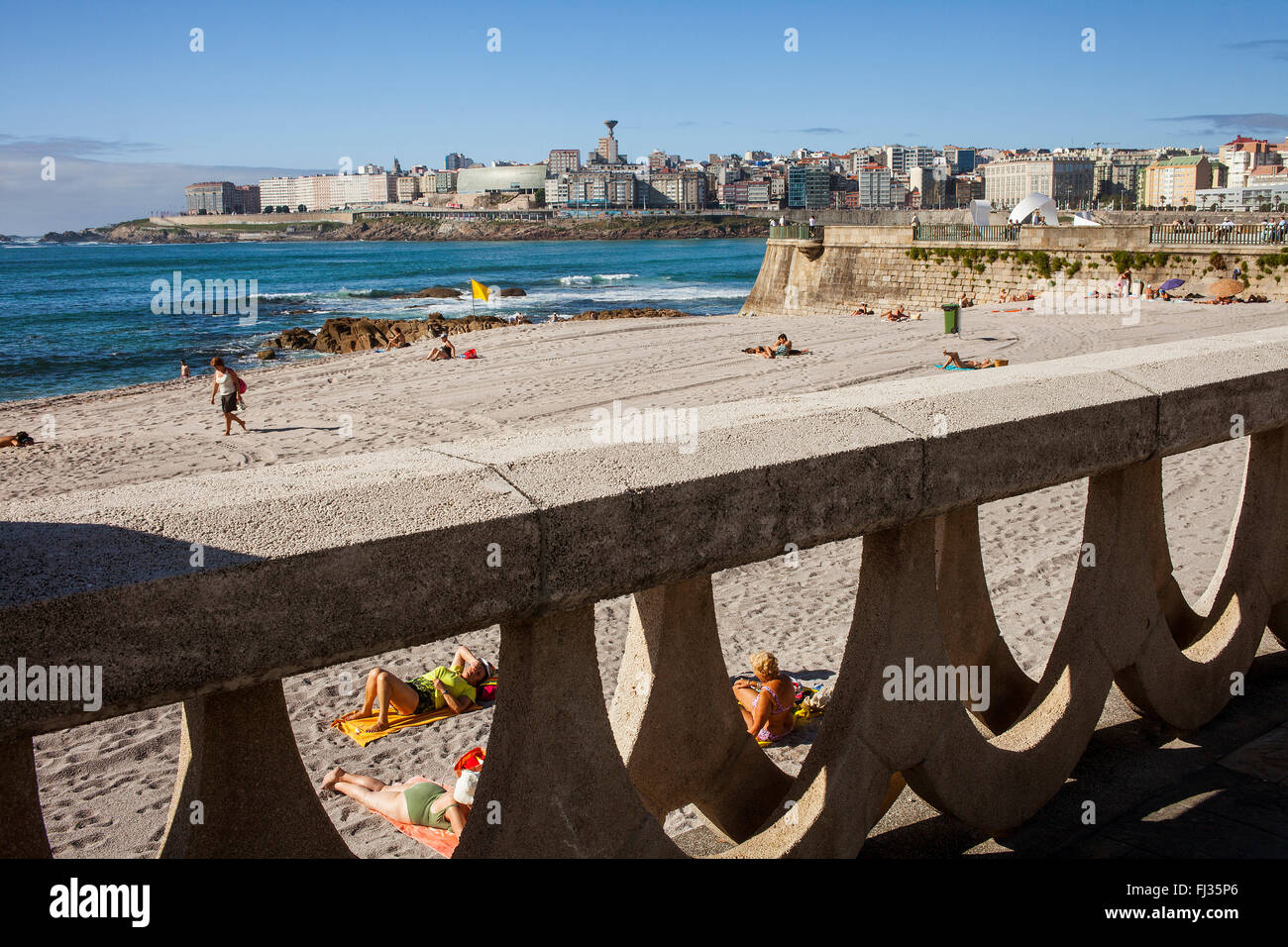 Riazor Strand, Coruña Stadt, Galicien, Spanien Stockfoto