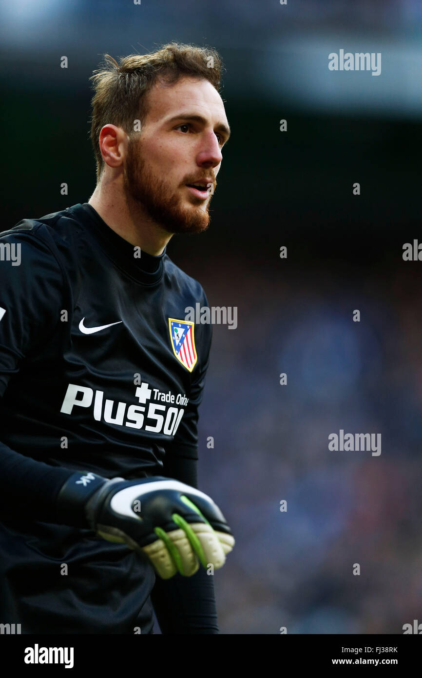 Jan Oblak (Atletico), 27. Februar 2016 - Fußball: Spanische Primera Division "Liga BBVA" match zwischen Real Madrid CF 0-1 Atletico de Madrid im Santiago Bernabeu Stadion in Madrid, Spanien. © D.Nakashima/AFLO/Alamy-Live-Nachrichten Stockfoto