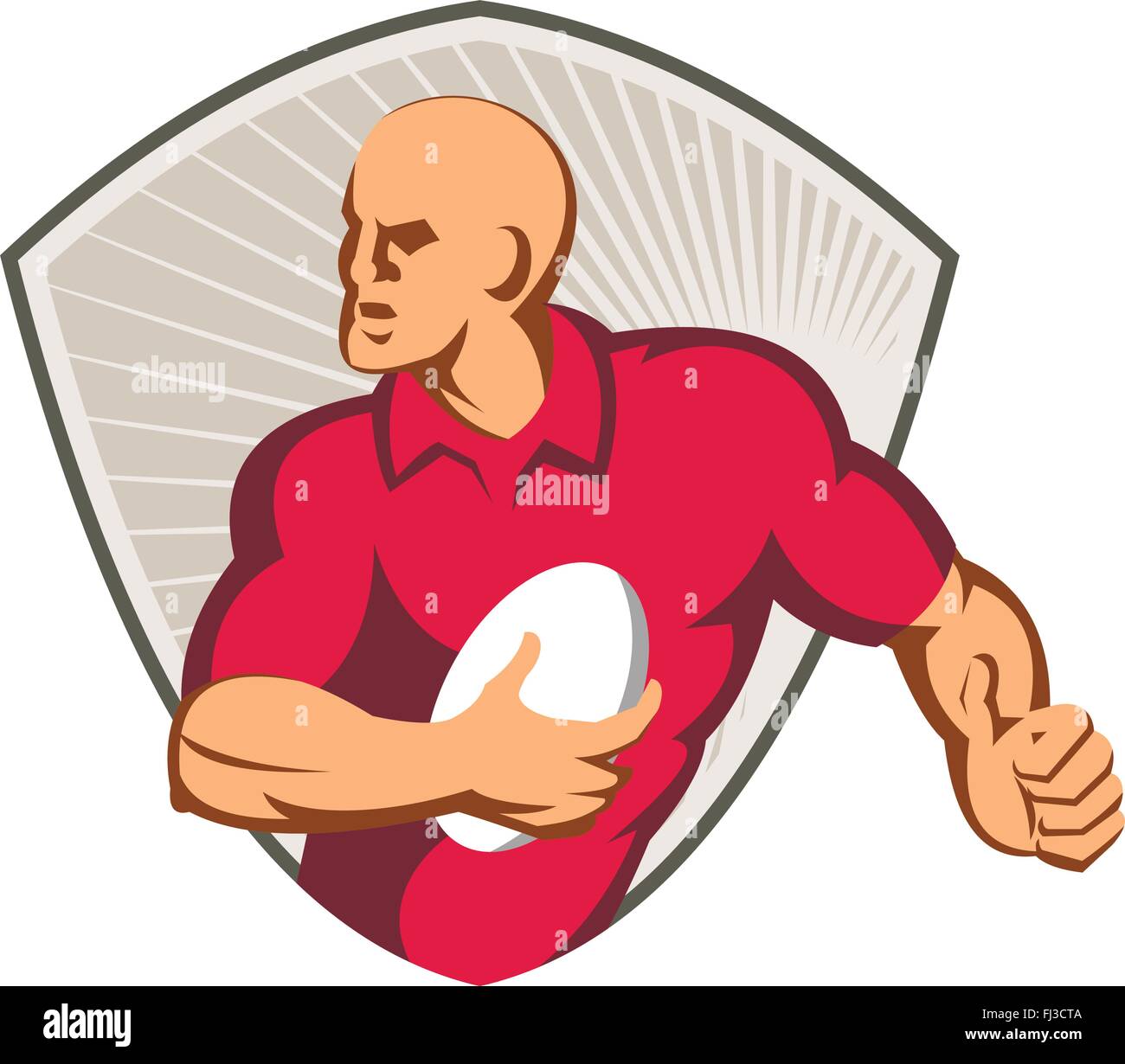 Vektor-Illustration der ein Rugby-Spieler mit Ball im Inneren Schild getan im retro-Stil ausgeführt. Stock Vektor