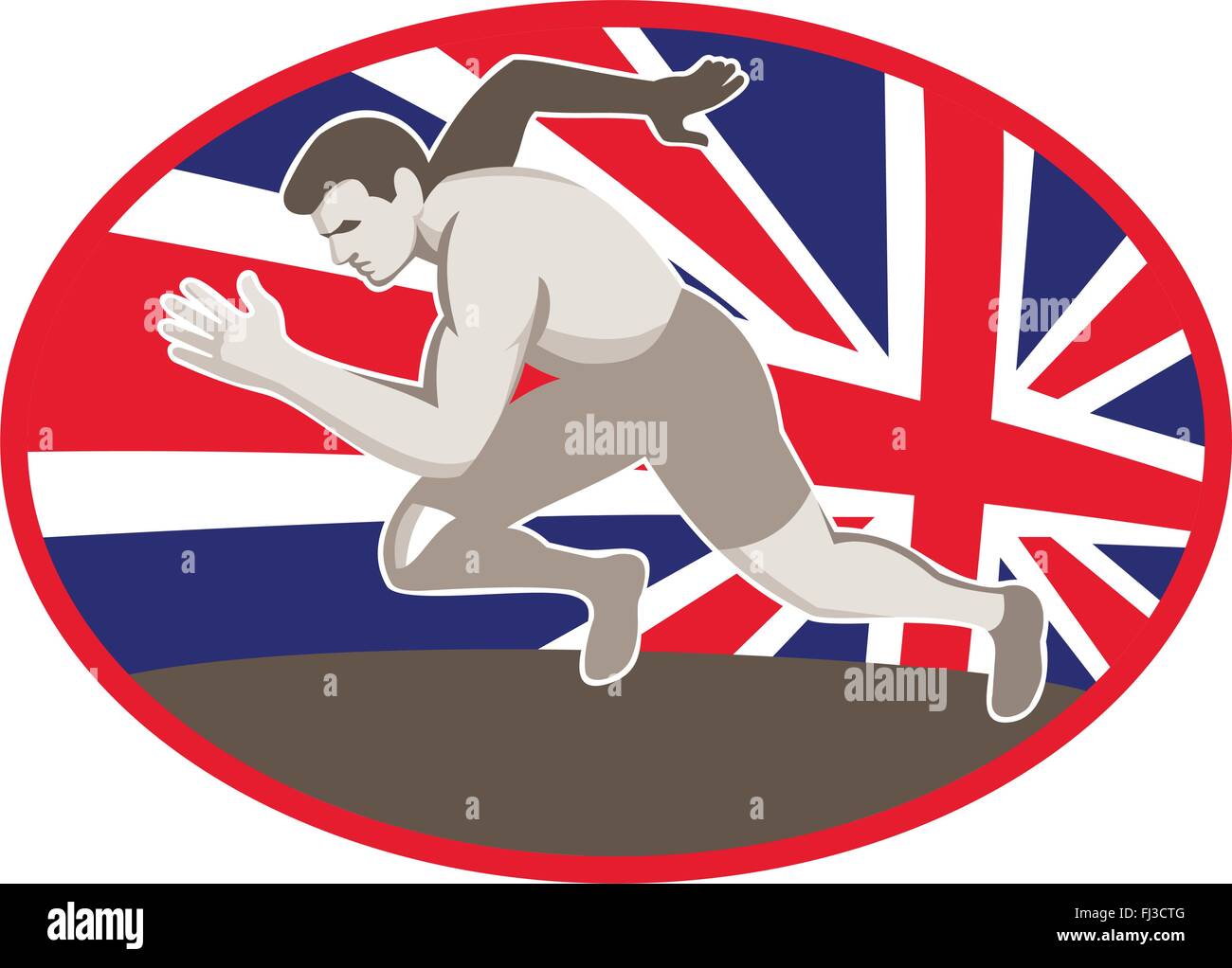 Vektor-Illustration eines männlichen Läufer Leichtathletik-Athleten mit Union Jack Großbritannien britische Flagge im Hintergrund im Inneren Oval. Stock Vektor