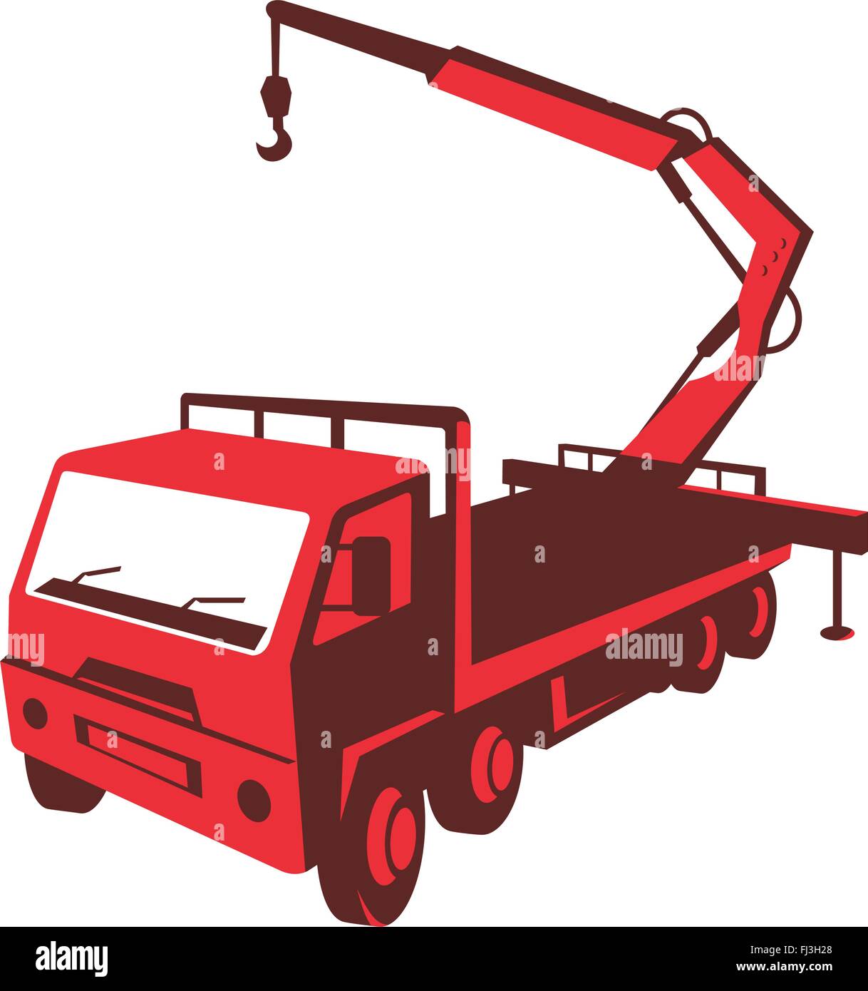 Vektor-Illustration eines LKW montiert Hydraulikkran Cartage mit hydraulischen Ausleger Hebezeug getan im retro-Stil von einem hoch angesehen Stock Vektor