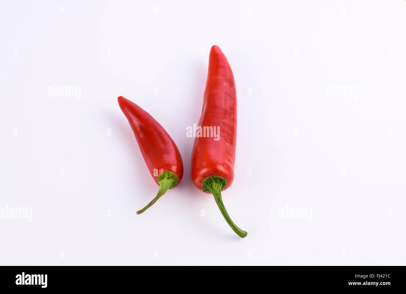 Gruppe von frische ganze Red Hot Chili auf weißem Hintergrund Stockfoto