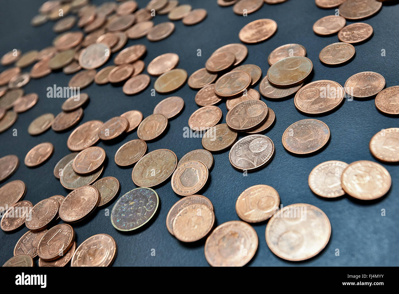 Nahaufnahme Bild von Euro-Cent-Münzen mit einer geringen Schärfentiefe Stockfoto