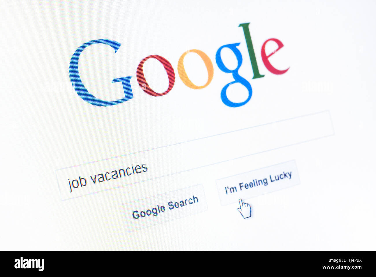 WIELICZKA - POLEN - 8. JULI 2015. Google-Suche-Website auf dem Computerbildschirm Stockfoto