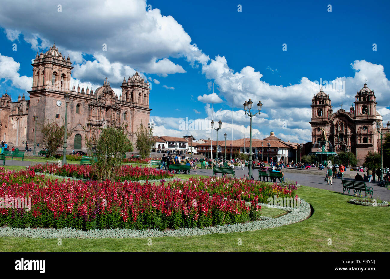 Main Square von Cusco und La Compania mit der Kathedrale Kirche, Peru, Cuzco Stockfoto