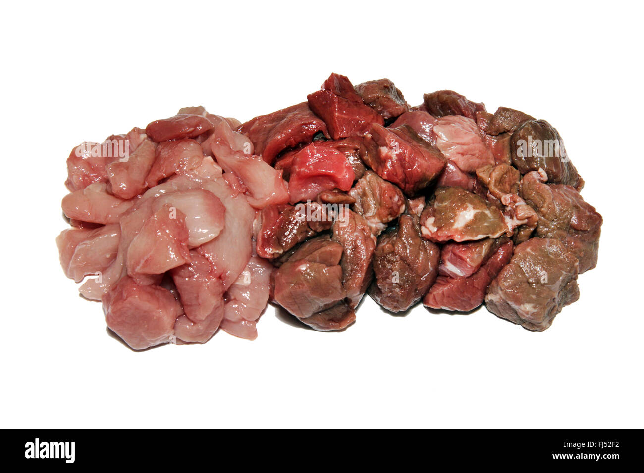 rohes Geflügelfleisch, Schweinefleisch und Rindfleisch Stockfoto