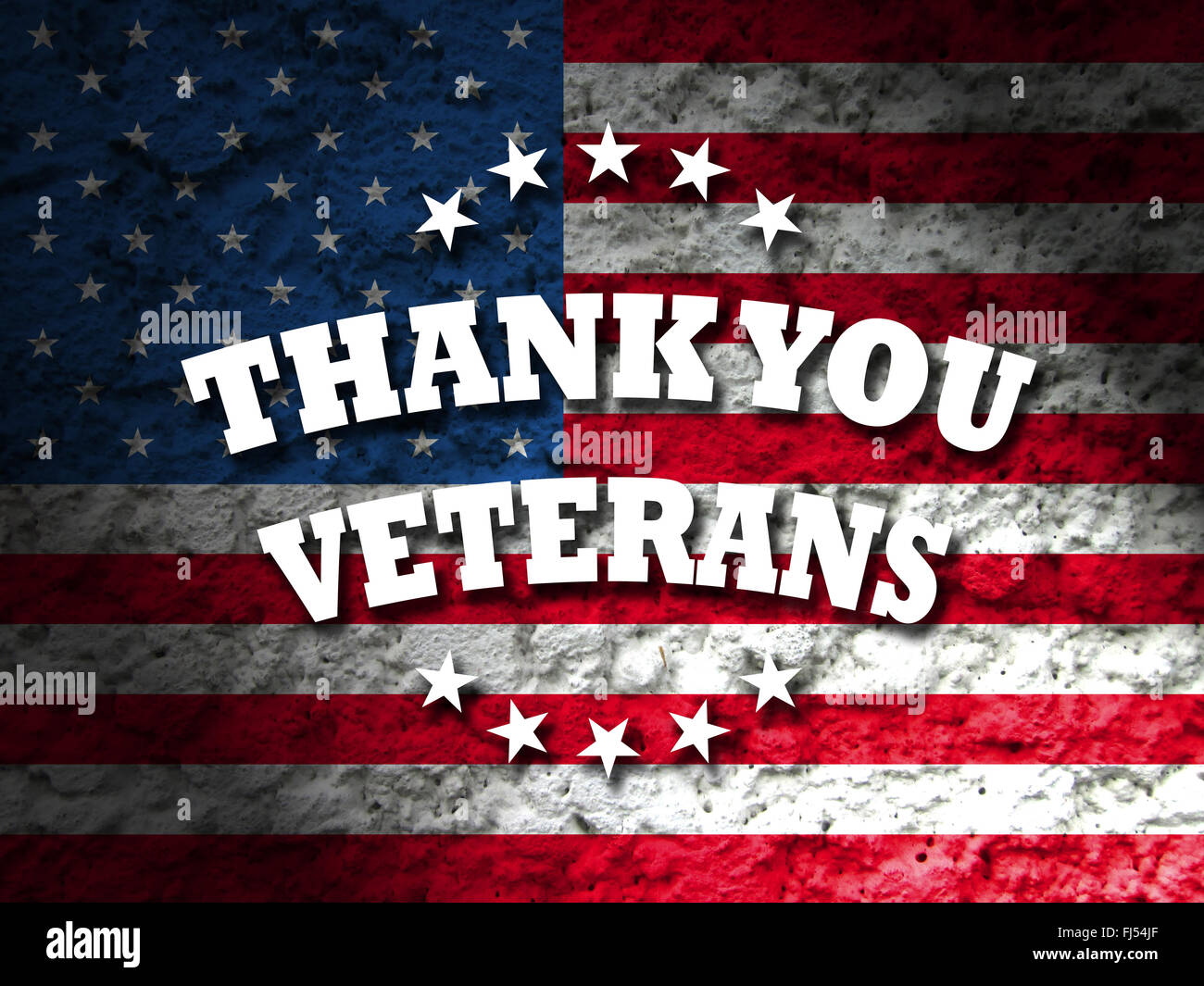 Dankeschönkarte Veteranen mit amerikanische Flagge Grunge Style Hintergrund Stockfoto