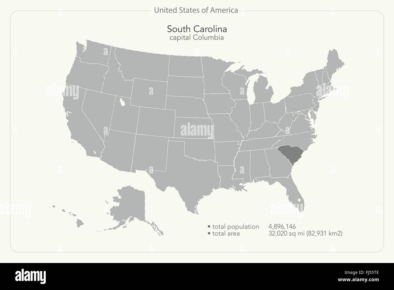 Vereinigte Staaten von Amerika isoliert Karte und South Carolina Staatsgebiet. Vektor-USA politische Karten. geografischen Banner Vorlage Stock Vektor