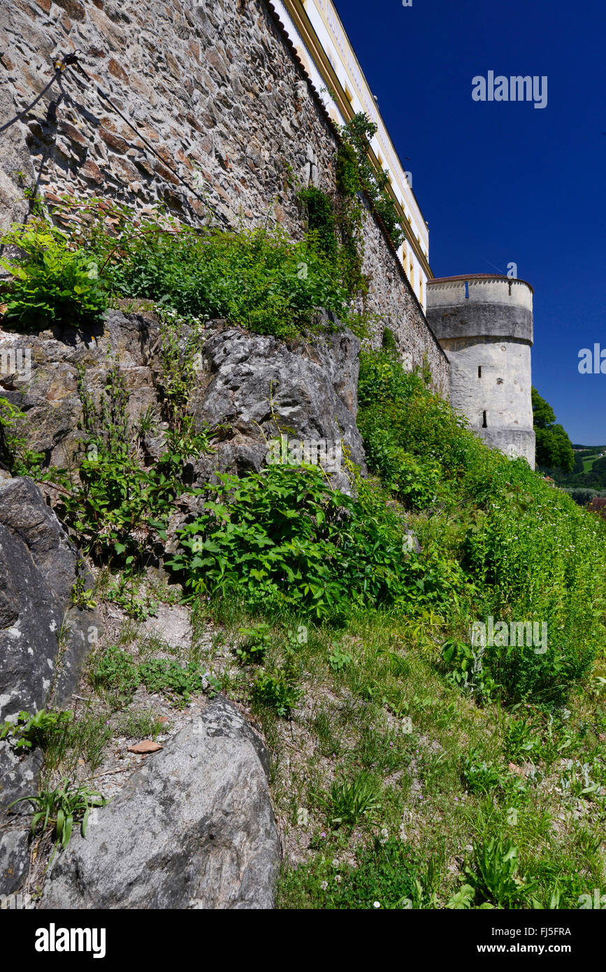 Burgmauer der Veste Oberhaus, Deutschland, Bayern Stockfoto
