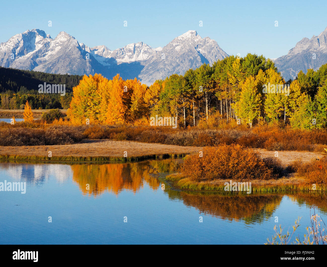 Herbststimmung am Oxbow bend, USA, Wyoming, Grand-Teton-Nationalpark Stockfoto