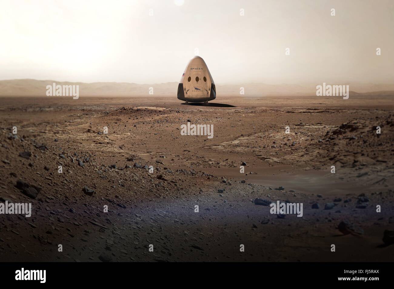 Künstler-Konzept Abbildung von SpaceX Dragon-Mission zum Mars 10. Juni 2015 22. Februar 2016. SpaceX arbeitet mit der NASA, kommerzielle Crew-Missionen für die bemannte Raumfahrt zu entwickeln. Stockfoto Künstler-Konzept Abbildung von SpaceX Dragon-Mission zum Mars 10. Juni 2015 22. Februar 2016. SpaceX arbeitet mit der NASA, kommerzielle Crew-Missionen für die bemannte Raumfahrt zu entwickeln. Stockfoto
