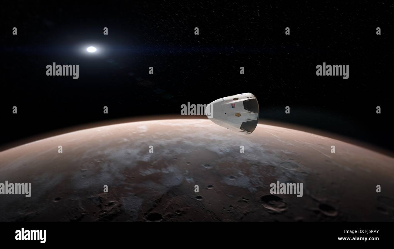 Künstler-Konzept Abbildung von SpaceX Dragon-Mission zum Mars 10. Juni 2015 22. Februar 2016. SpaceX arbeitet mit der NASA, kommerzielle Crew-Missionen für die bemannte Raumfahrt zu entwickeln. Stockfoto Künstler-Konzept Abbildung von SpaceX Dragon-Mission zum Mars 10. Juni 2015 22. Februar 2016. SpaceX arbeitet mit der NASA, kommerzielle Crew-Missionen für die bemannte Raumfahrt zu entwickeln. Stockfoto