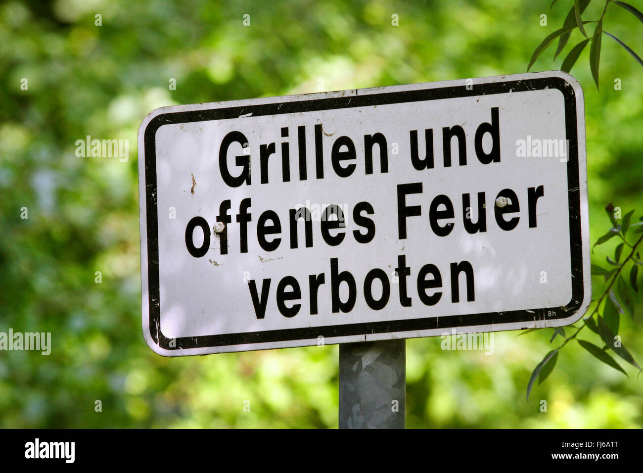 Melden Sie beschriftete "Grillen und offenes Feuer dürfen nicht in einem Park, Deutschland" Stockfoto