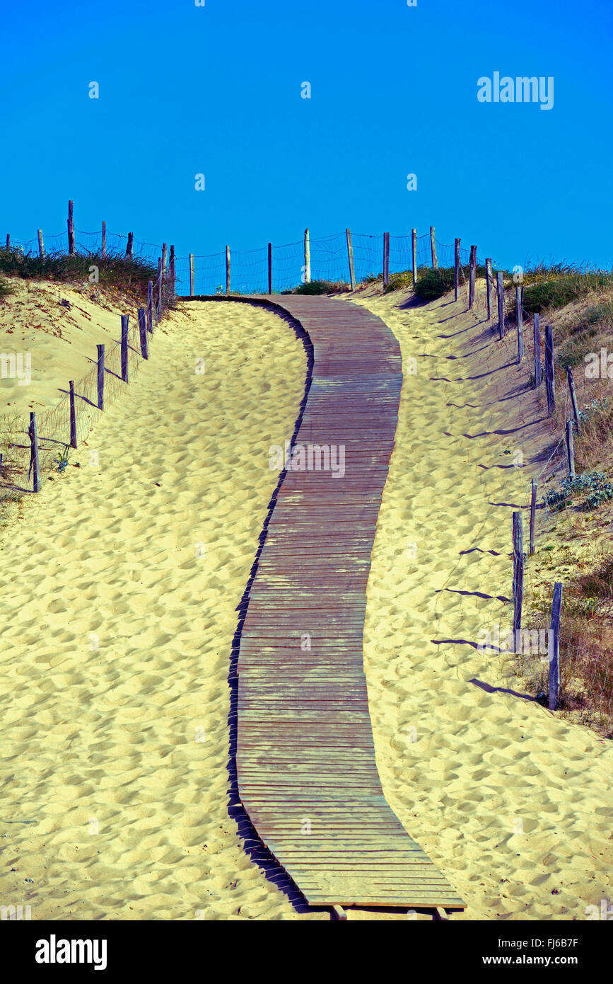 Holzweg zum Sandstrand, Frankreich, Landes, Hossegor Stockfoto