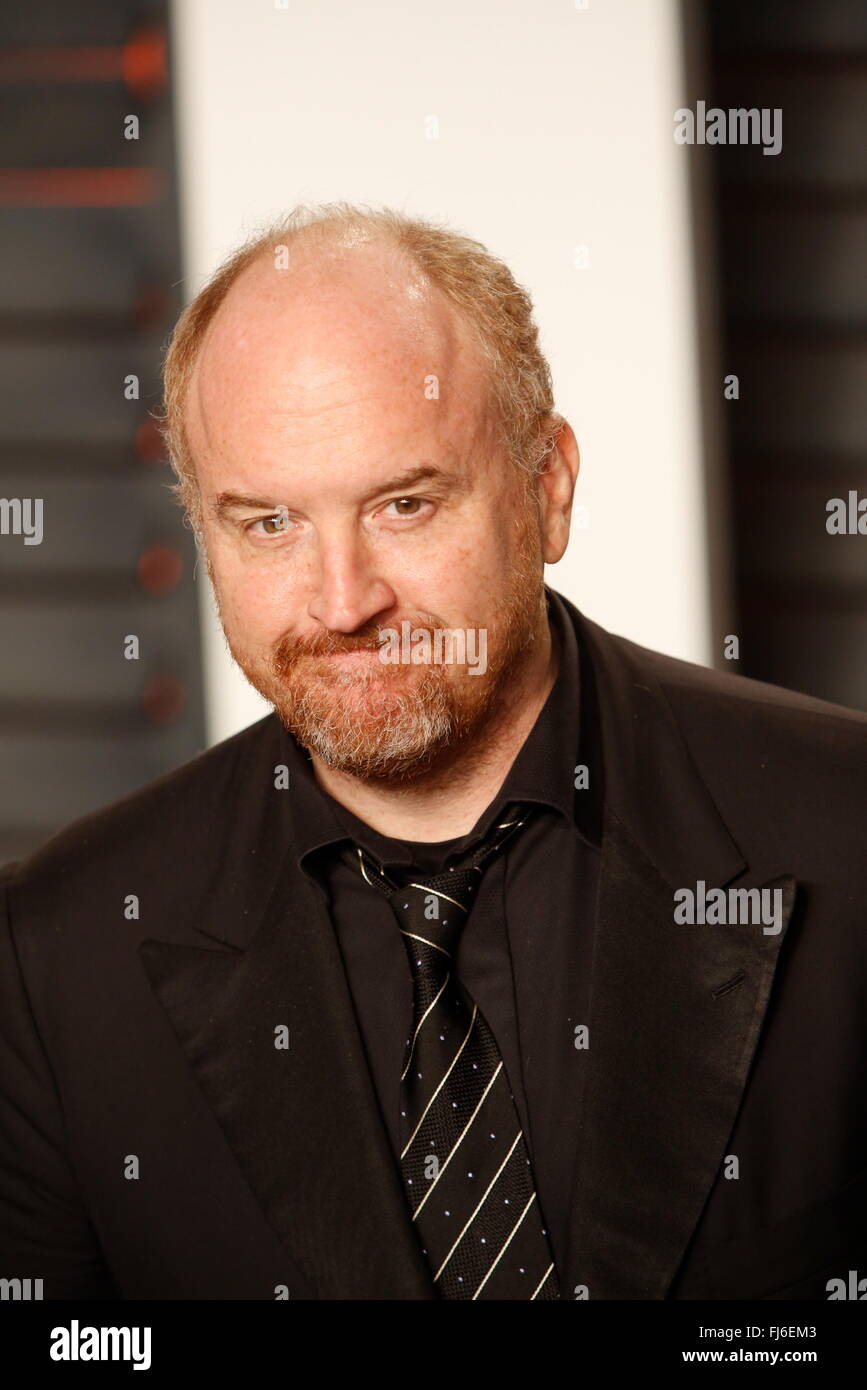 Beverly Hills, Los Angeles, USA. 28. Februar 2016. Komiker Louis c.k. besucht die Vanity Fair Oscar Party im Wallis Annenberg Center für darstellende Künste in Beverly Hills, Los Angeles, USA, 28. Februar 2016. Foto: Hubert Boesl/Dpa/Alamy Live News Stockfoto