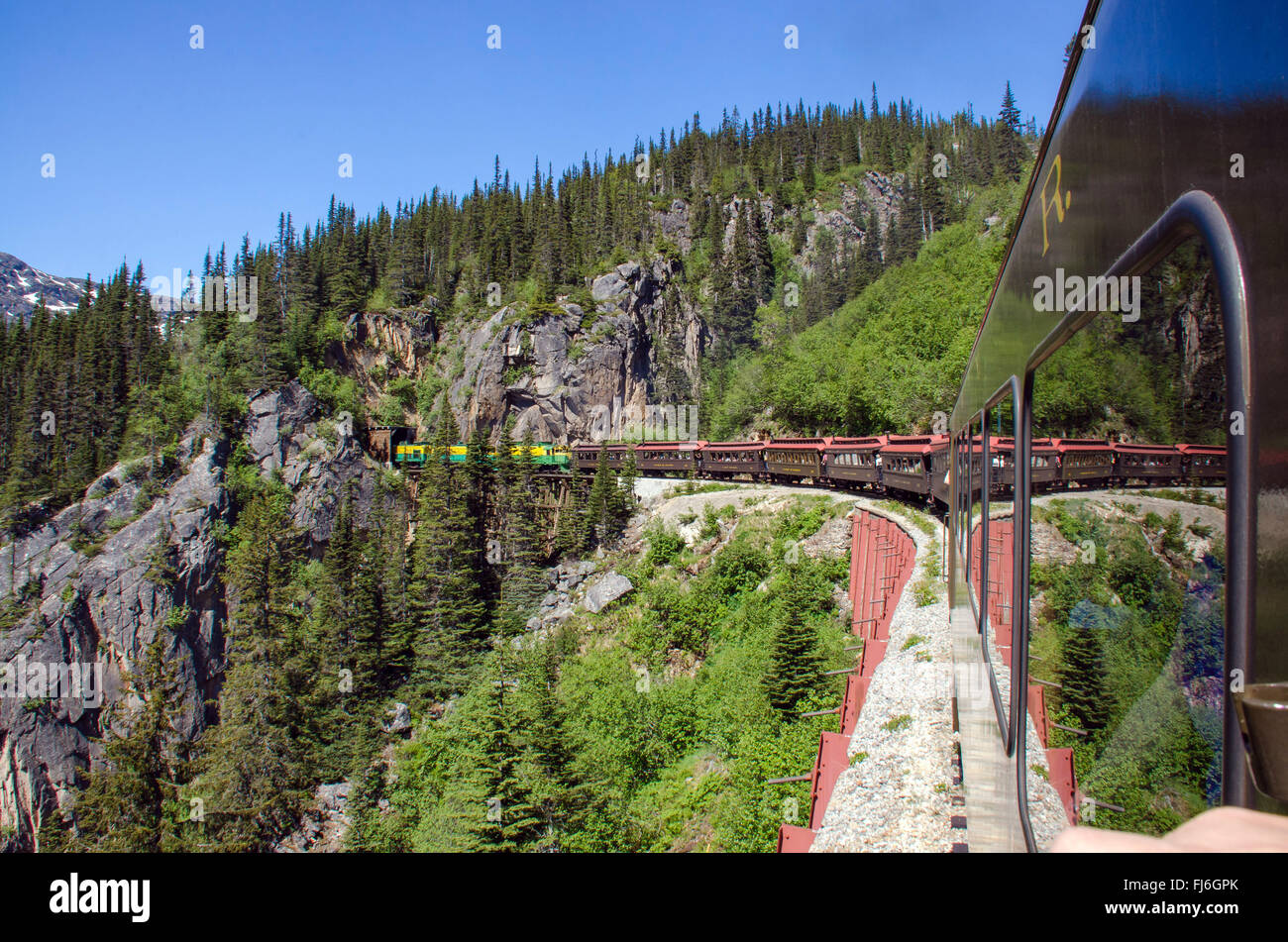 White Pass & Yukon Route Railroad Köpfe in Tunnel Mountain Stockfoto