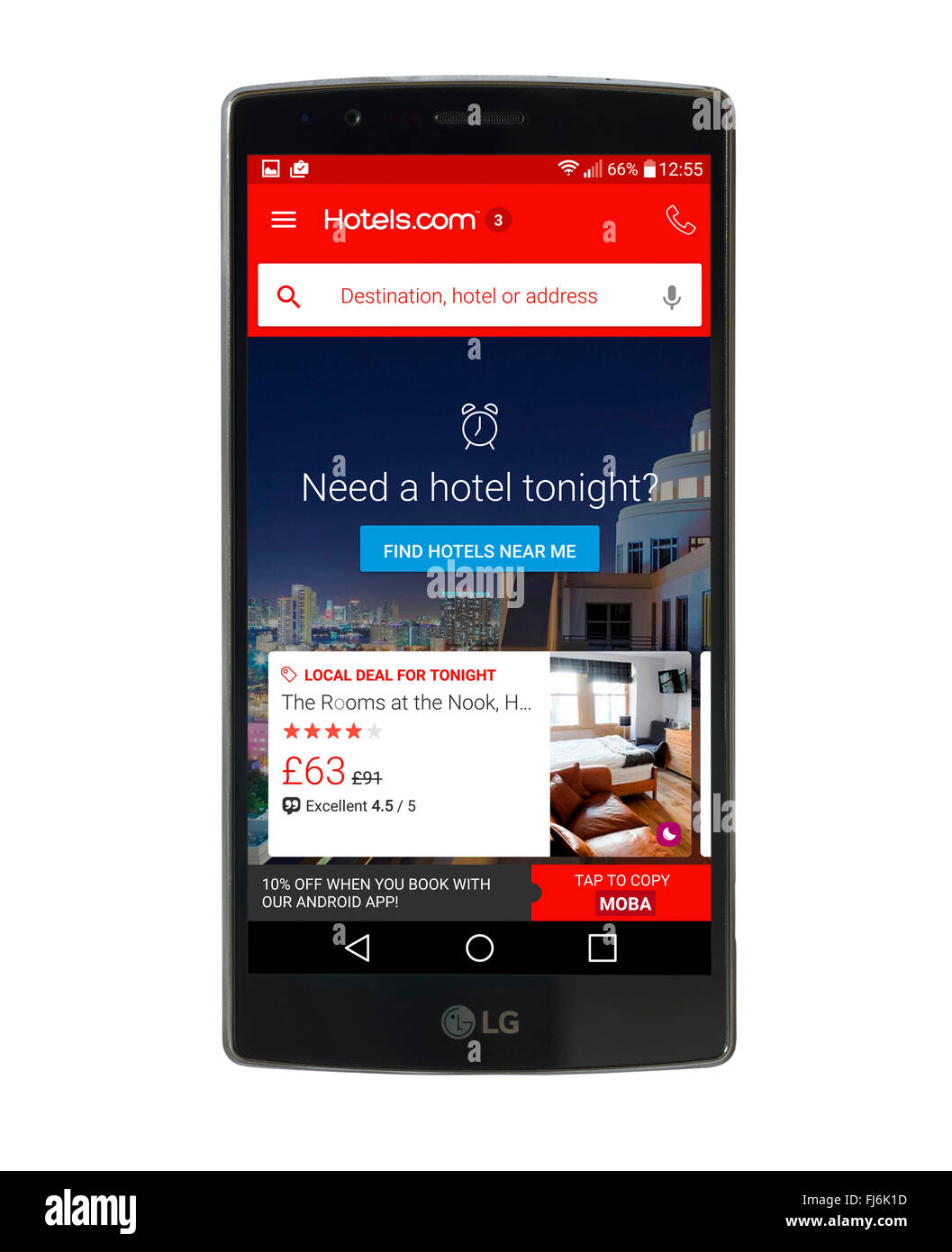 Hotels.com-app auf einem LG G4 5,5-Zoll-Android-smartphone Stockfoto