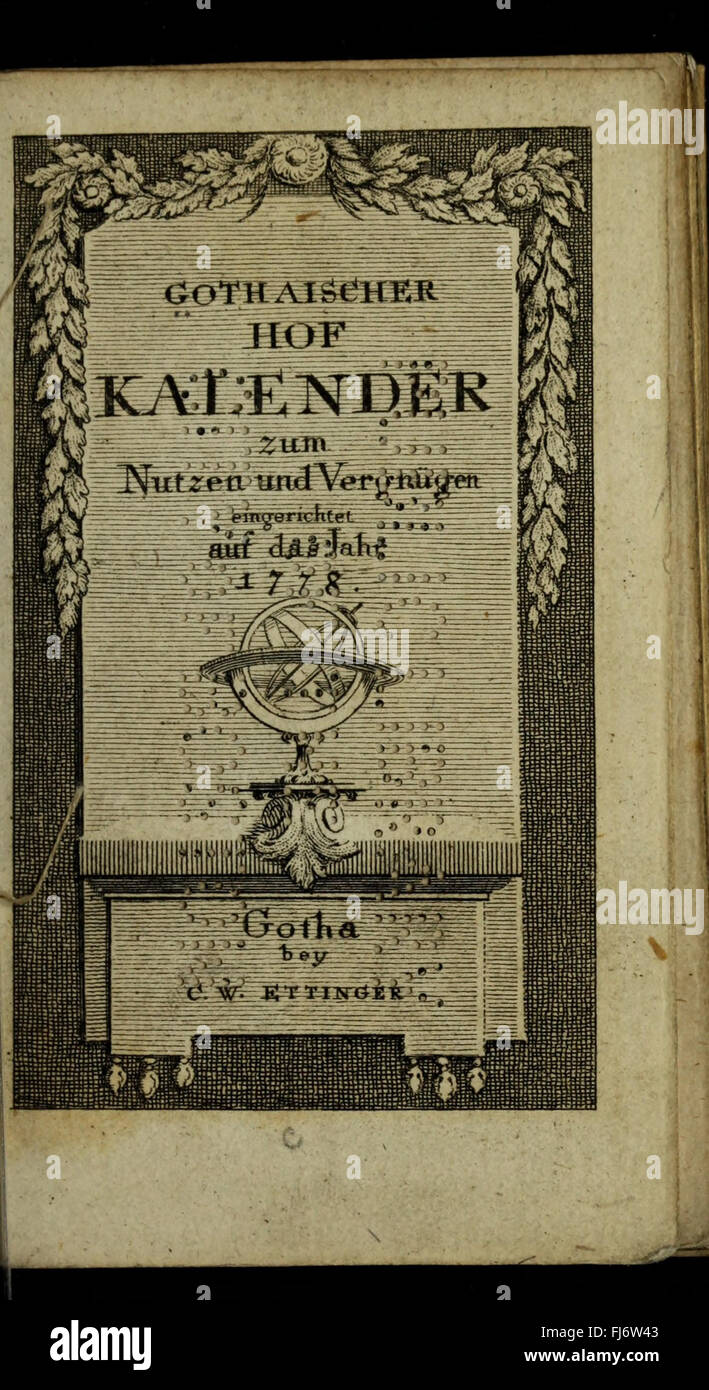 Gothaischer Hofkalender - Genealogisches Taschenbuch der fC3BCrstlichen HC3A4user (1764) Stockfoto