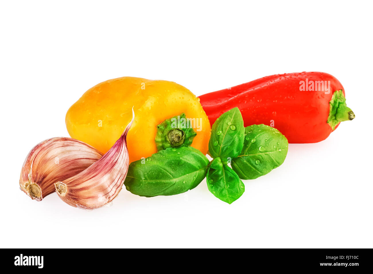 Knoblauch-Basilikum-Blatt-Paprika zum Kochen Stockfoto