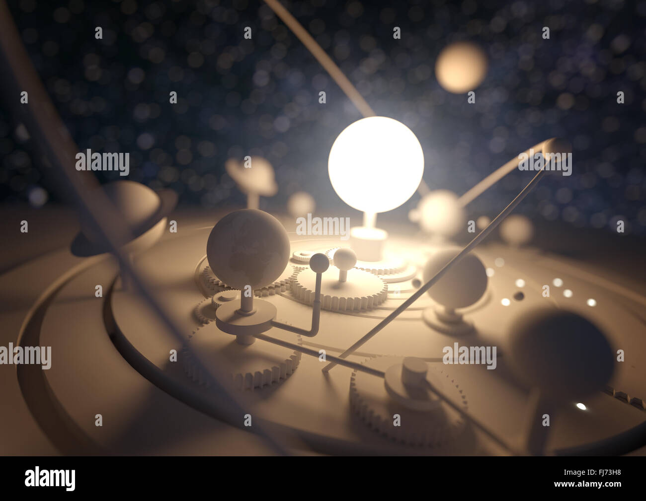 Planetarium-Modell. Planeten und Kometen umkreisen die Sonne. Abbildung. Stockfoto