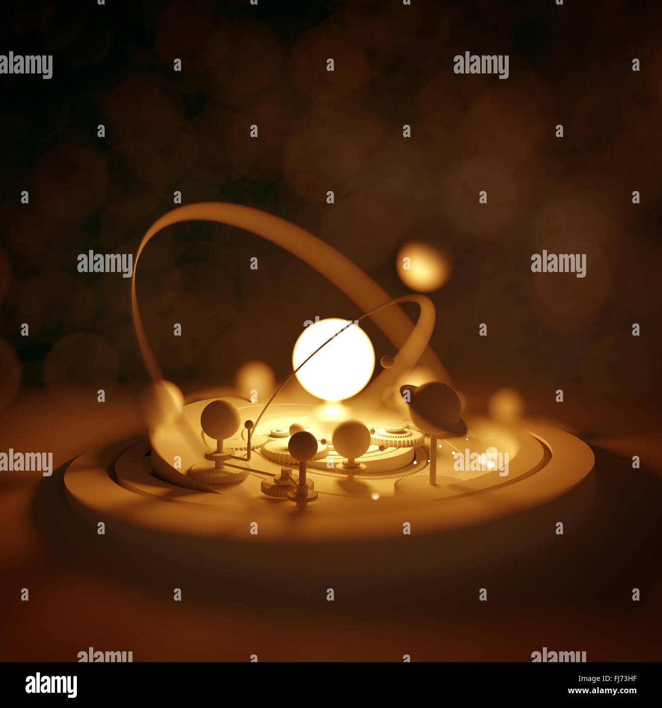 Planetarium-Modell. Planeten und Kometen umkreisen die Sonne. Abbildung. Stockfoto
