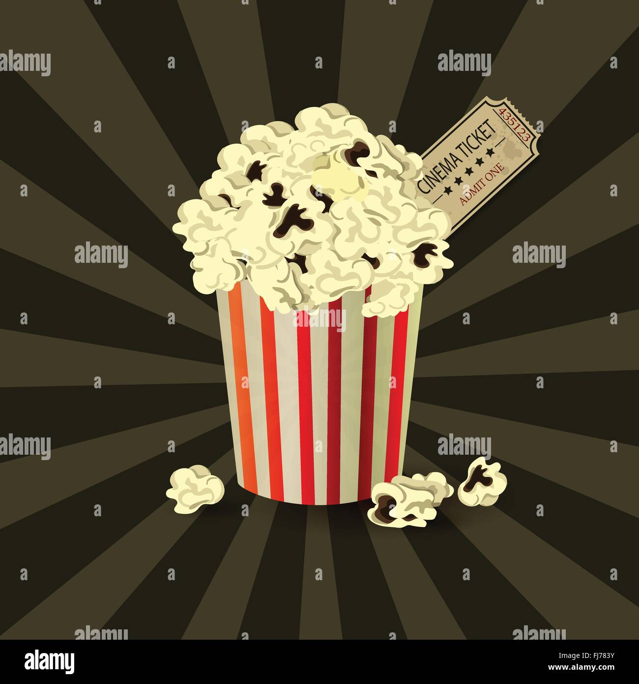 Schüssel Popcorn und ticket Stock Vektor