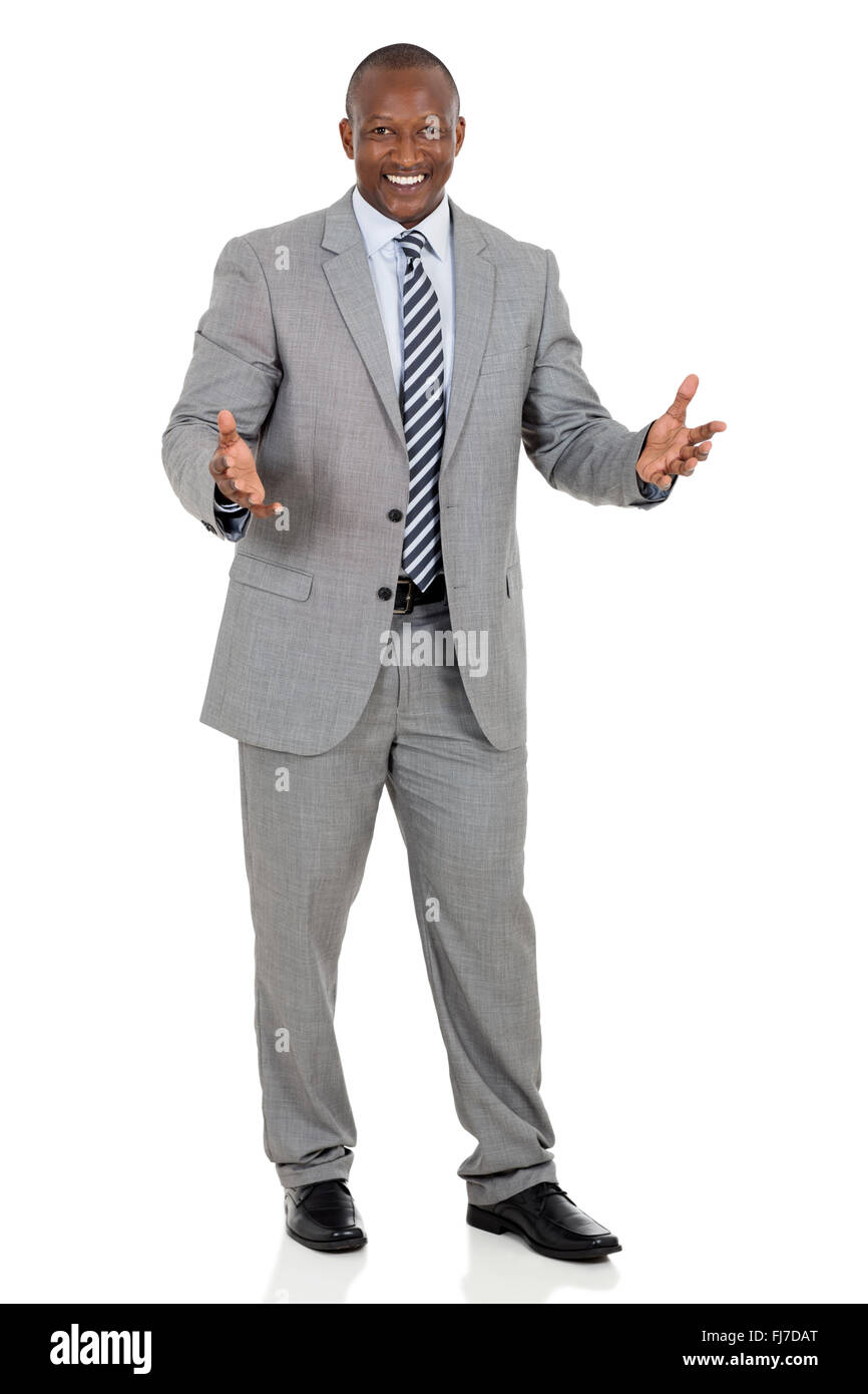 fröhlichen afrikanischen Geschäftsmann in die Kamera schaut Stockfoto