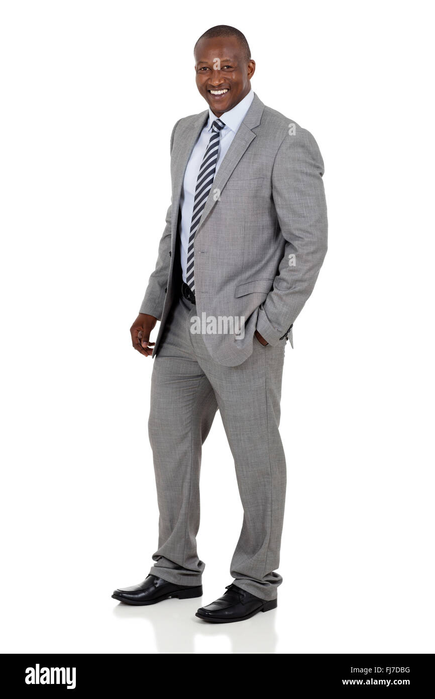 erfolgreicher afroamerikanischer Geschäftsmann auf weißem Hintergrund Stockfoto