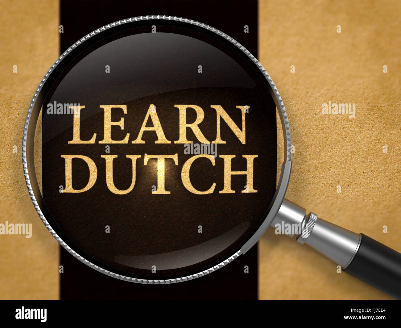 Lernen Sie Niederländisch durch Linse auf dem alten Papier. Stockfoto