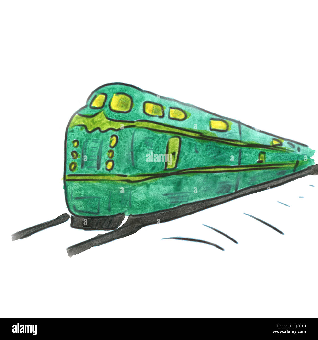 grüne Aquarell Cartoon Zug isoliert Stockfoto