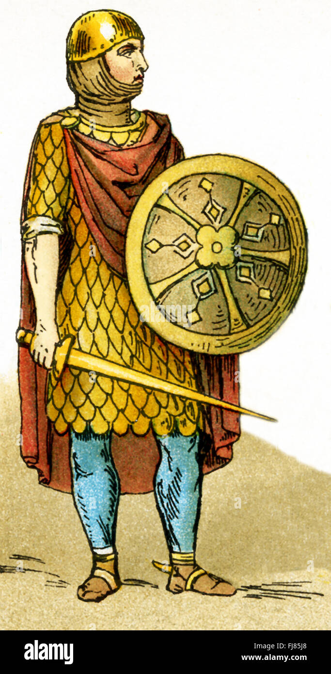 Die hier abgebildete Figur ist ein Frank Krieger aus den Jahren 700 bis 800 nach Christus. Franken waren Mitglieder der germanischen Nation oder der Koalition, die Gallien (heute Frankreich) im 6. Jahrhundert erobert. Stockfoto