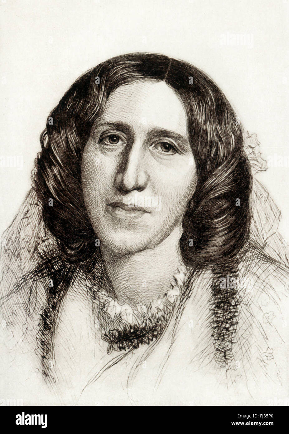 George Eliot war das Pseudonym von Mary Ann (auch Marian und Mary Anne) Evans (1819-1880). Sie war ein englischer Schriftsteller, Dichter, Journalist und Übersetzer. Sie war ein führender Autor während der viktorianischen Zeit. Zählen Sie ihre sieben Romane Adam Bede, die Mühle am Floss, Silas Marner, Middlemarch und Daniel Deronda. Stockfoto