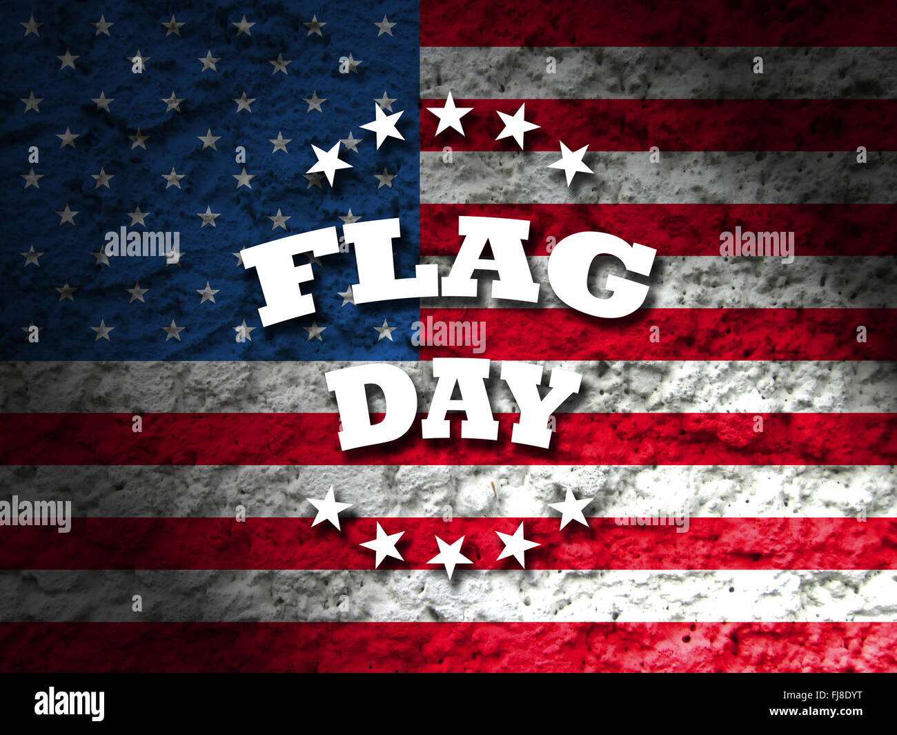 Flag-Tageskarte mit amerikanische Flagge Grunge Style Hintergrund Stockfoto