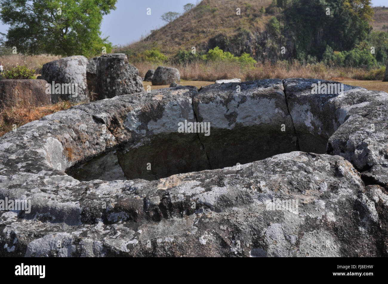 Plain of Jars: Monolithen Stein, Xieng Khuang Provinz, Laos, Südostasien Stockfoto