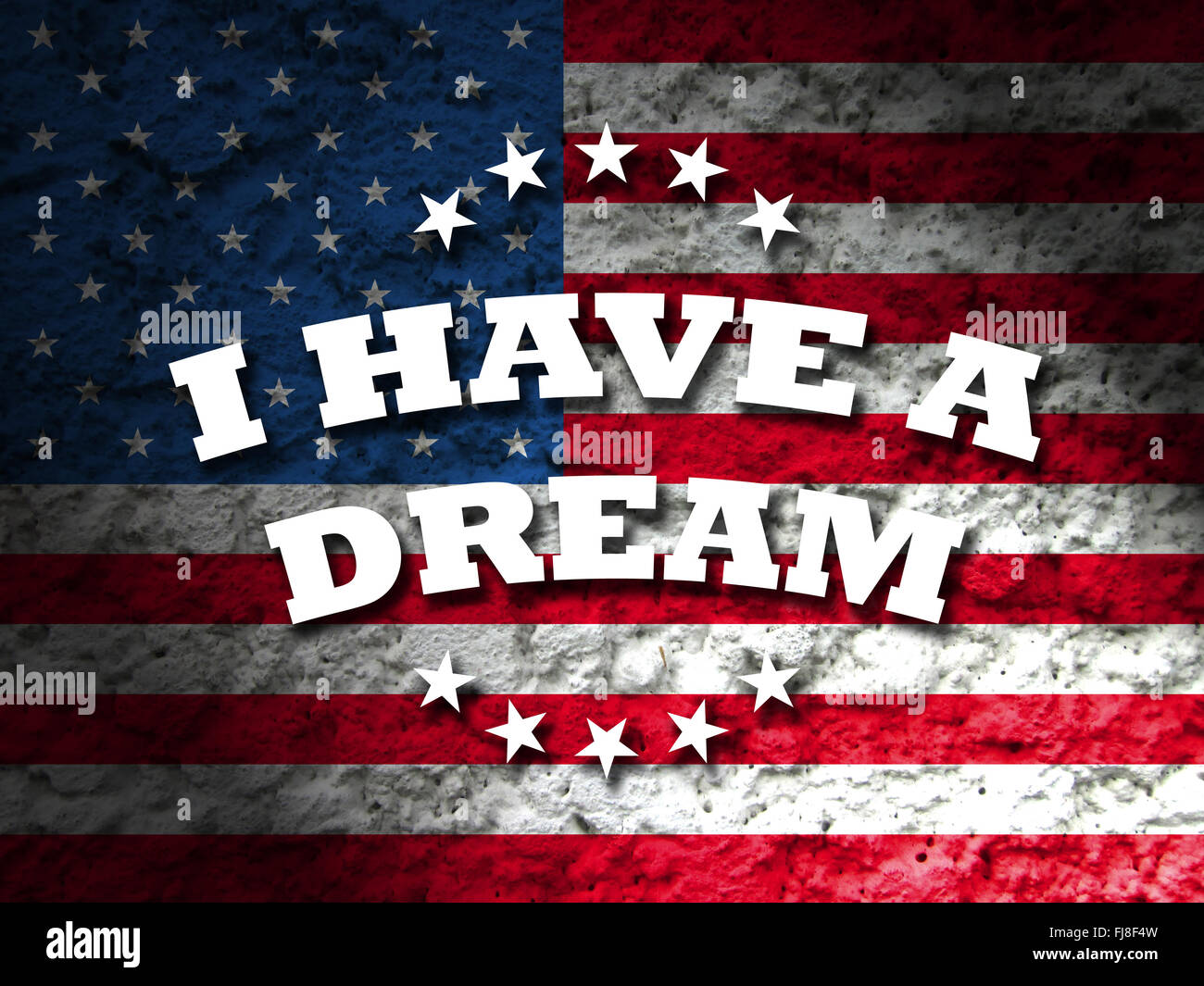 Martin Luther King Jr. Day, habe ich eine Traum-Karte mit amerikanischer Flagge Grunge Hintergrund Stockfoto
