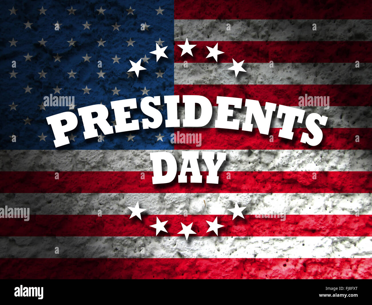 Präsidenten Day USA Karte mit amerikanischer Flagge Grunge Hintergrund Stockfoto