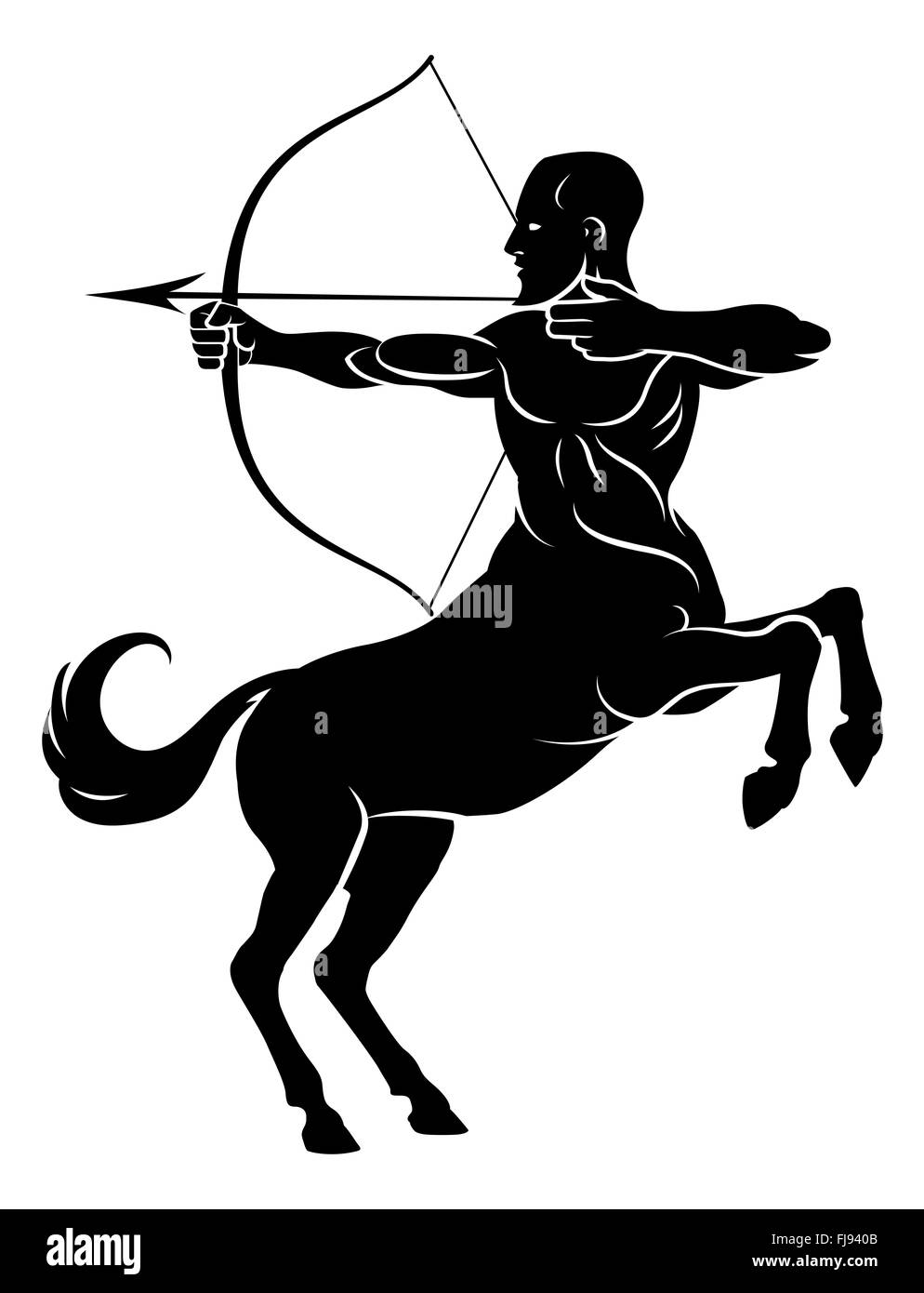 Centaur-Konzept der mythischen Zentauren Bogenschütze Pferd Mann Charakter mit Pfeil und Bogen Stockfoto