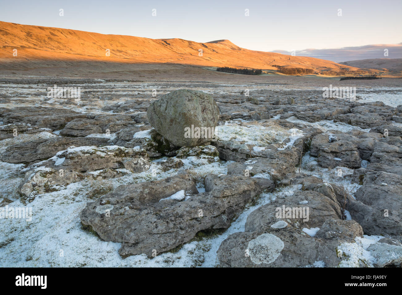 Wintersonne auf Whernside, eines der Yorkshire Dales drei Gipfel Stockfoto