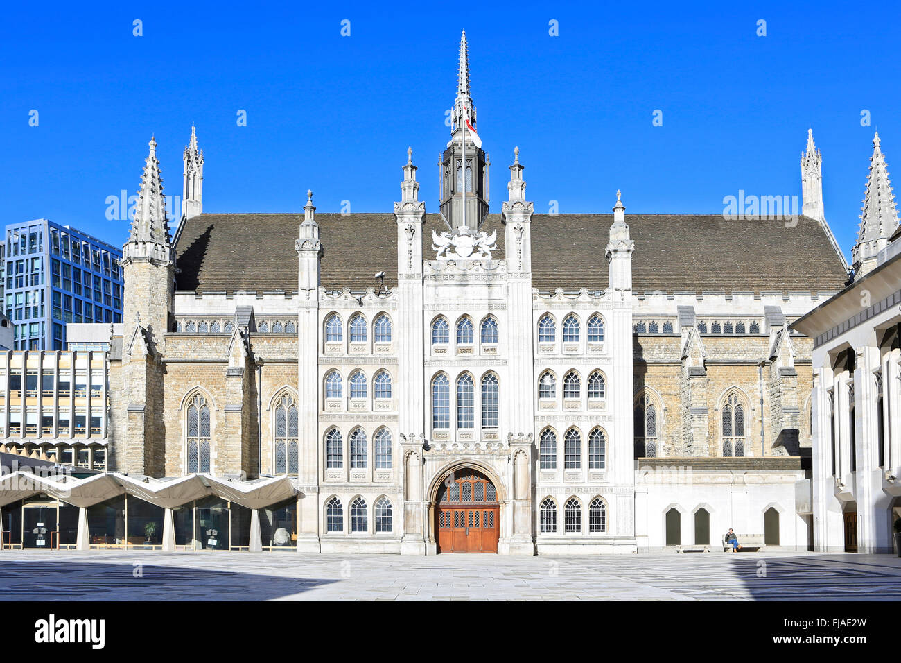 Das mittelalterliche Rathaus - Sitz der Stadtverwaltung in der Londoner City, zeigt die Fassade von George Dance 18. Stockfoto