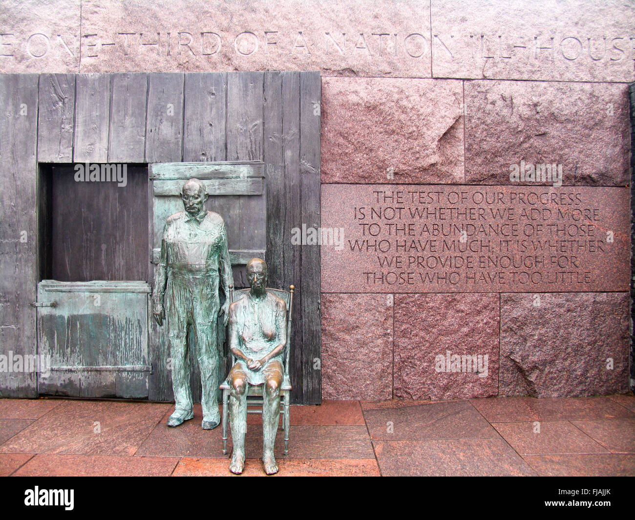 Die Skulptur zeigt eine Szene aus der großen Depression. Stockfoto